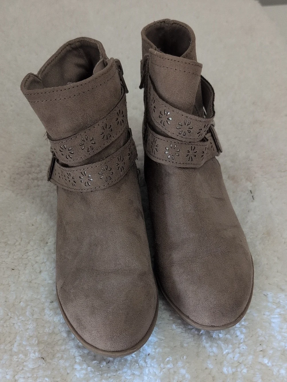 SO Girls' Taupe Brown Ankle Boots with Decorative Straps